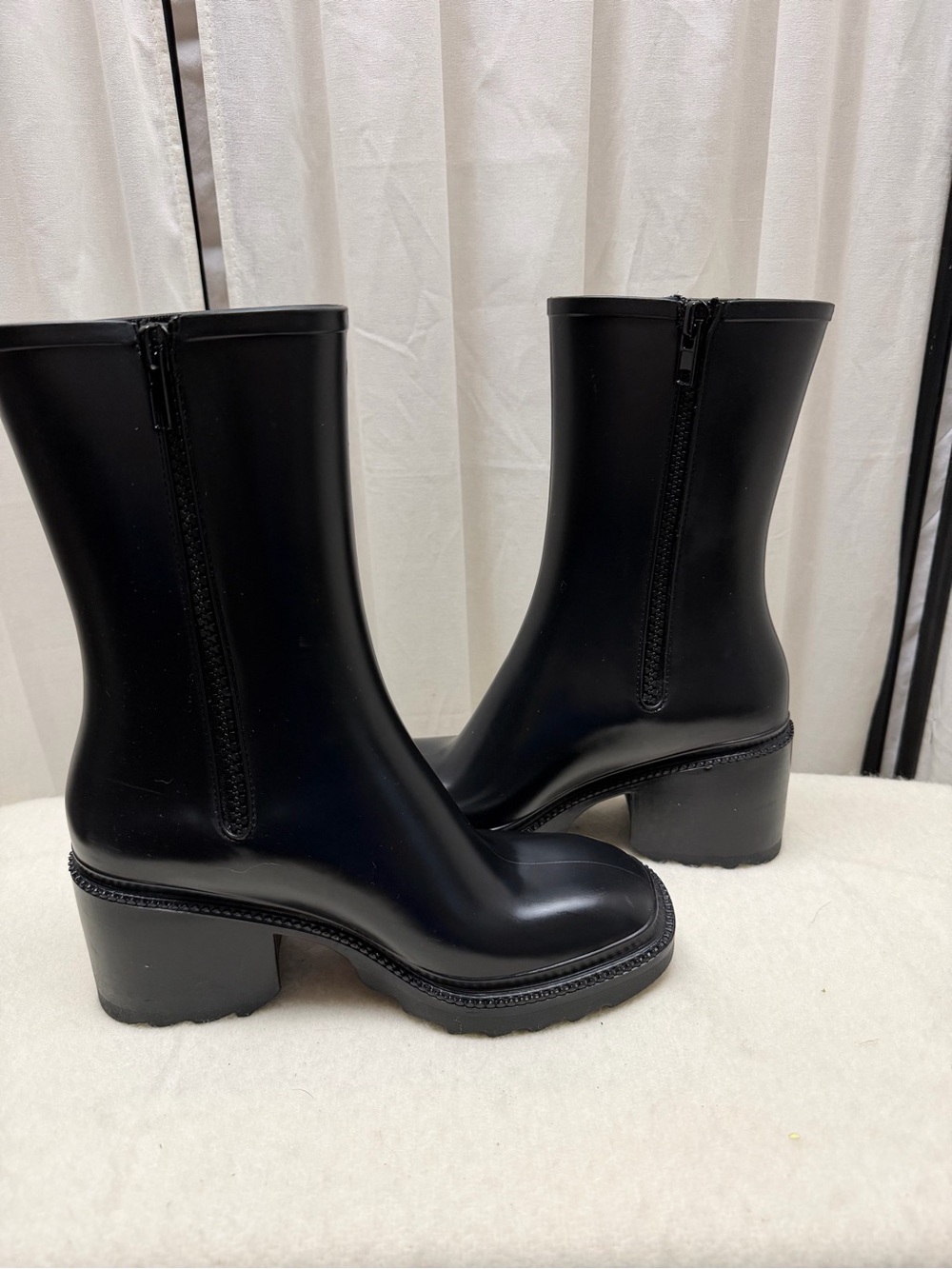 INC Everett Black Mid-Calf Rain Boots Waterproof Block Heel - Picture 4 of 4